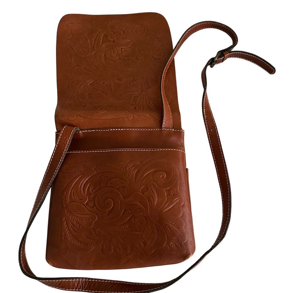 Patricia Nash Tooled Leather Crossbody Brown Floral Embossed Boho Western Bag - Picture 8 of 16